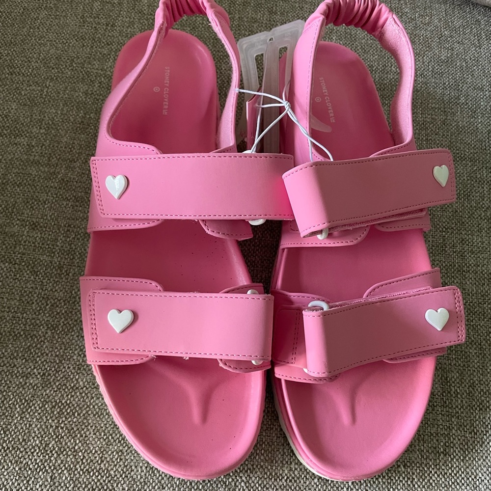 Stoney Clover Lane x Target Pink Heart Strap Slingback Sandals Size 10 NWT
